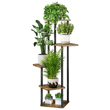 5 Tier Tall Plant Stand Indoor Corner Tiered Shelf Metal MDF Board