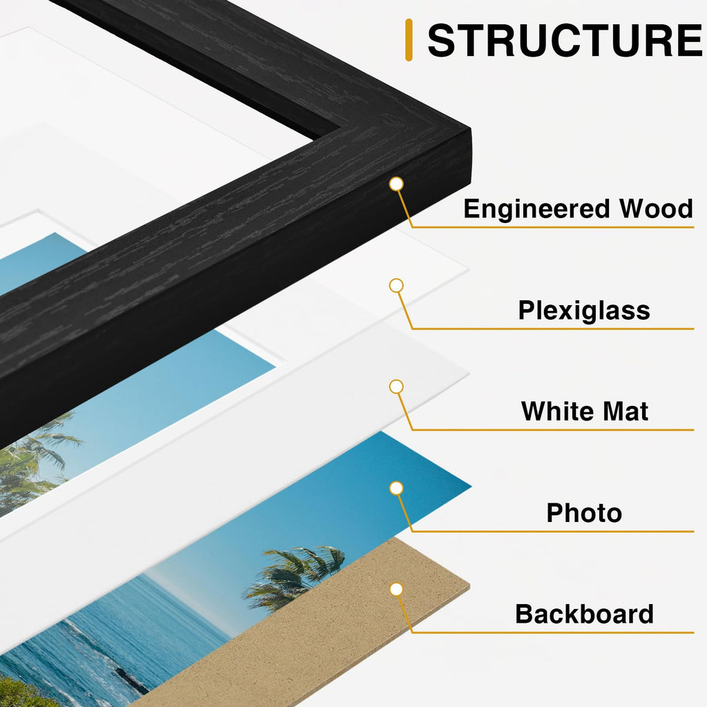 8.5x11 Picture Frames Set of 12 for Wall Mount or Tabletop, Black