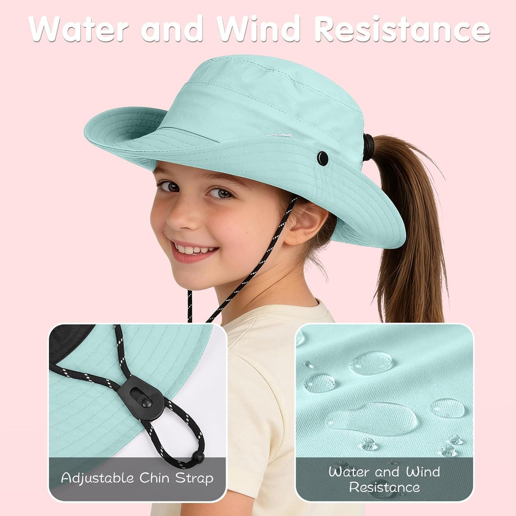 Kids UPF 50+ Sun Hat for Boys Girls Wide Brim Lightweight Bucket Hat for Hiking Beach Safari, Quick Dry Adjustable