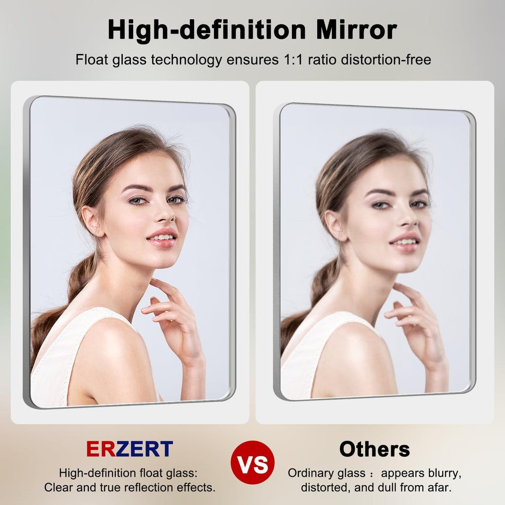 Bathroom Mirrors for Over Sink, 1Pcs 32x48Inch Vanity Mirrors for Wall, Silver Metal Frame Rectangle Mirrors Farmhouse