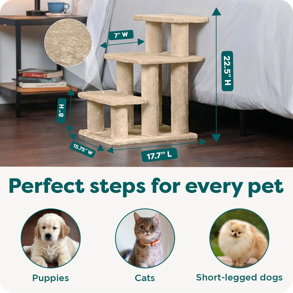 Steady Paws Multi-Step Pet Stairs for High Beds & Sofas - Cream, 3-Step