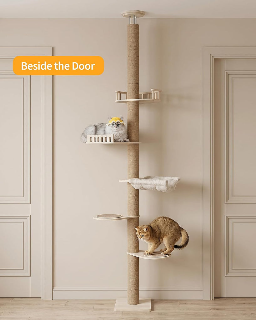 9.8ft Floor to Ceiling Cat Tree for Large Cats, 5-Tier Cat Tower