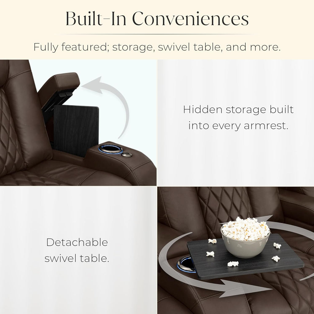 Diamante Zero-Gravity CoolZero Italian Leather Home Theater Seating, Power Headrest, Power Recline, Single Recliner