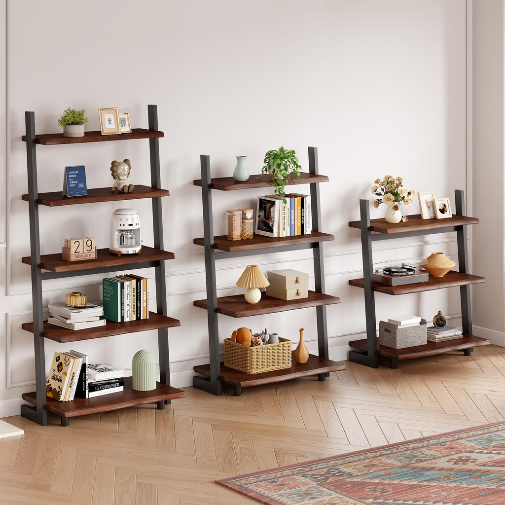 5-Tier Solid Wood Ladder Bookshelf with Natural Live Edge