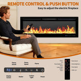 50 Inch Electric Fireplace Insert & Wall Mounted, Smart WiFi/Alexa Control, 1500/750w Heater, 12 Flame Colors, Remote
