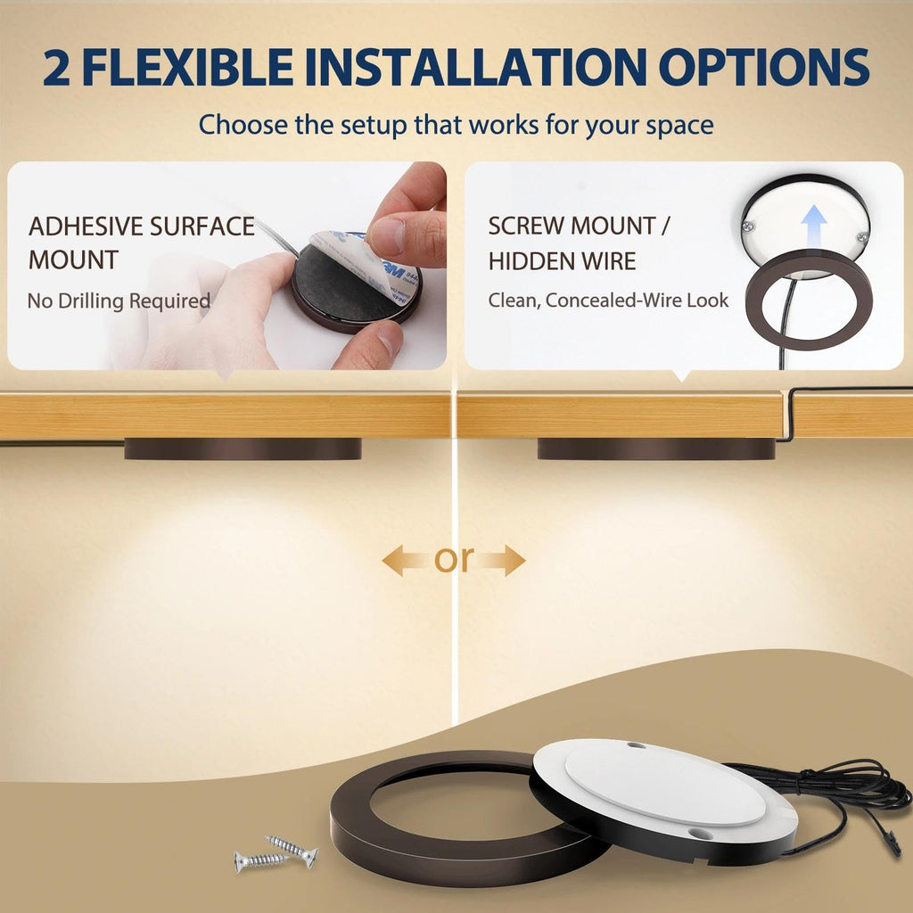 Wired LED Puck Lights, 6 Pack, Plug-in Under Cabinet Lighting