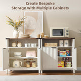 32 Inch Sideboard Buffet Cabinet with 2 Doors, Fluted Coffee Bar with Adjustable Shelf