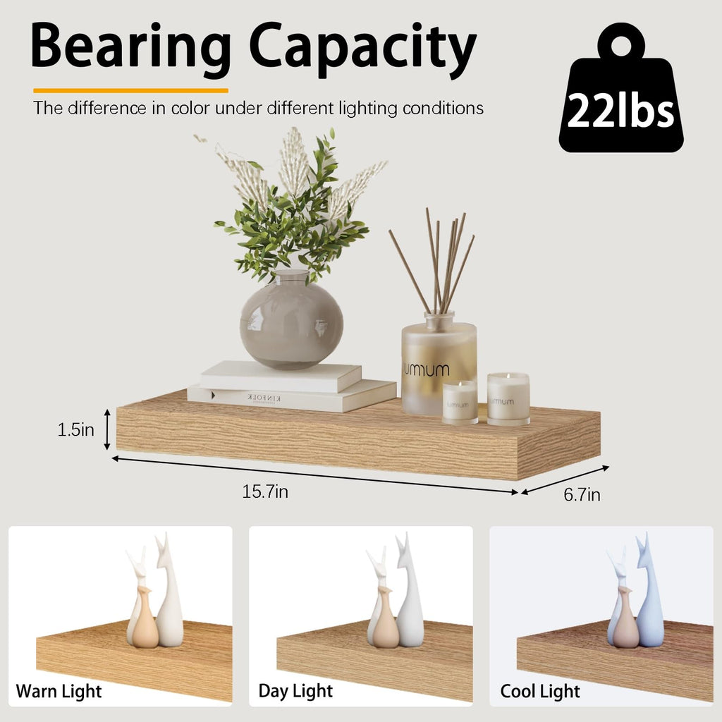 15.7in Oak Floating Shelves for Wall, Set of 2, Home Decor