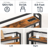 King Headboard, Headboard with 2 Outlets and 4 USB Ports, Adjustable Height, Storage Rack, Sturdy and Stable