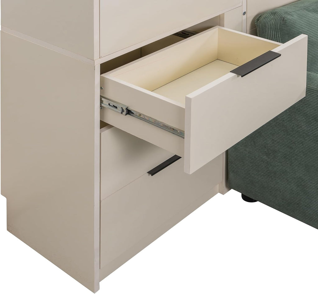 Queen Murphy Bed with Couch,L-Shape Desk and Storage Cabinet & LED, Wood Folding Murphy Wall Bed with Desk,Sofa and