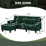 86" Convertible Sectional Sofa, Deep 3-Seat L Shaped Couch with Ottoman and Storage Pocket