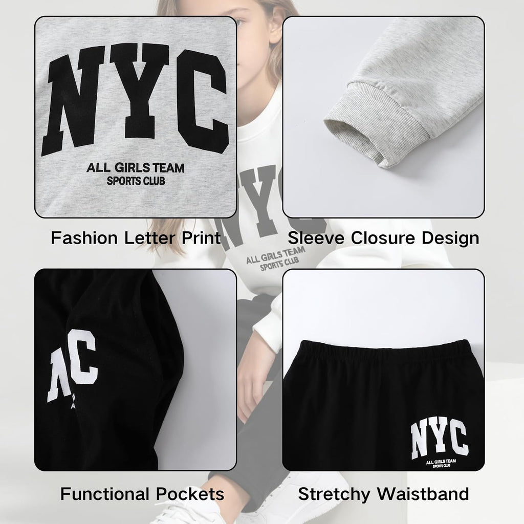 2 Piece Clothes Fall Letter Printed Long Sleeve Shirts and Pants Set Teen Girls Outfits