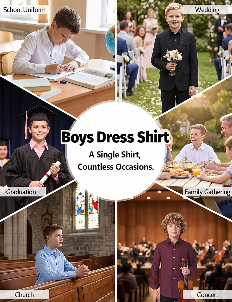 Boys Long Sleeve Stretch Button Down Dress Shirt, Regular/Husky