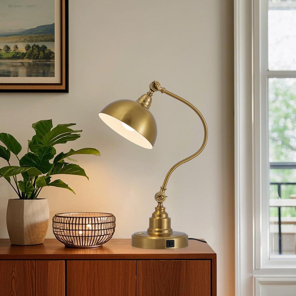 Dimmable Touch Control Gold Desk Lamp with Swing Arm Charging Port
