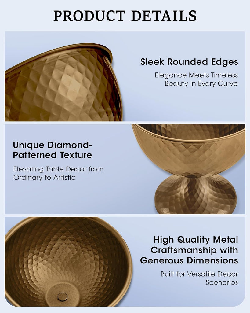8.25'' Wide 7.3''High Decorative Bowl Vase Set of 10,Distressed Gold Metal Compote Bowl for Tables,Urn Vases for