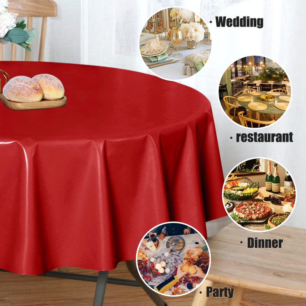 100% Waterproof Vinyl Tablecloth Table Cloth 60 Inch Round, Red