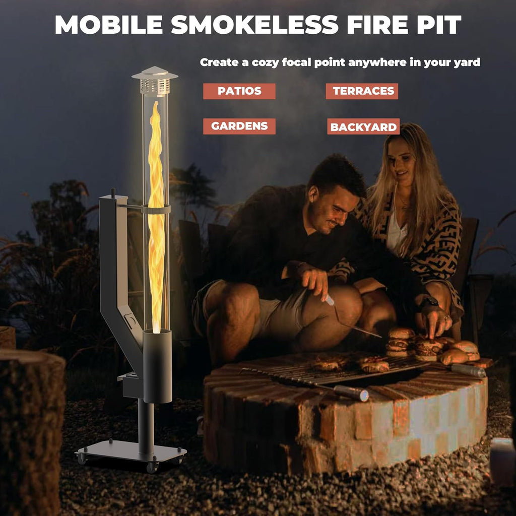 Outdoor Pellet Fire Pit - Spiral Swirling Flame Column with Glass Tube, Creates Cozy Patio & Garden Ambience