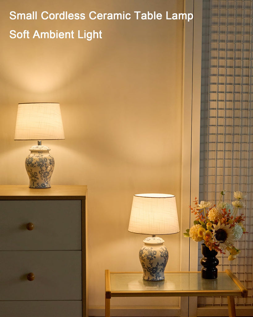 13.6" Cordless Ceramic Table Lamp Rechargeable Battery Operated