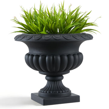 20" H Large Matte Black Roman Urn Planter, Lightweight Plastic Flower Pot