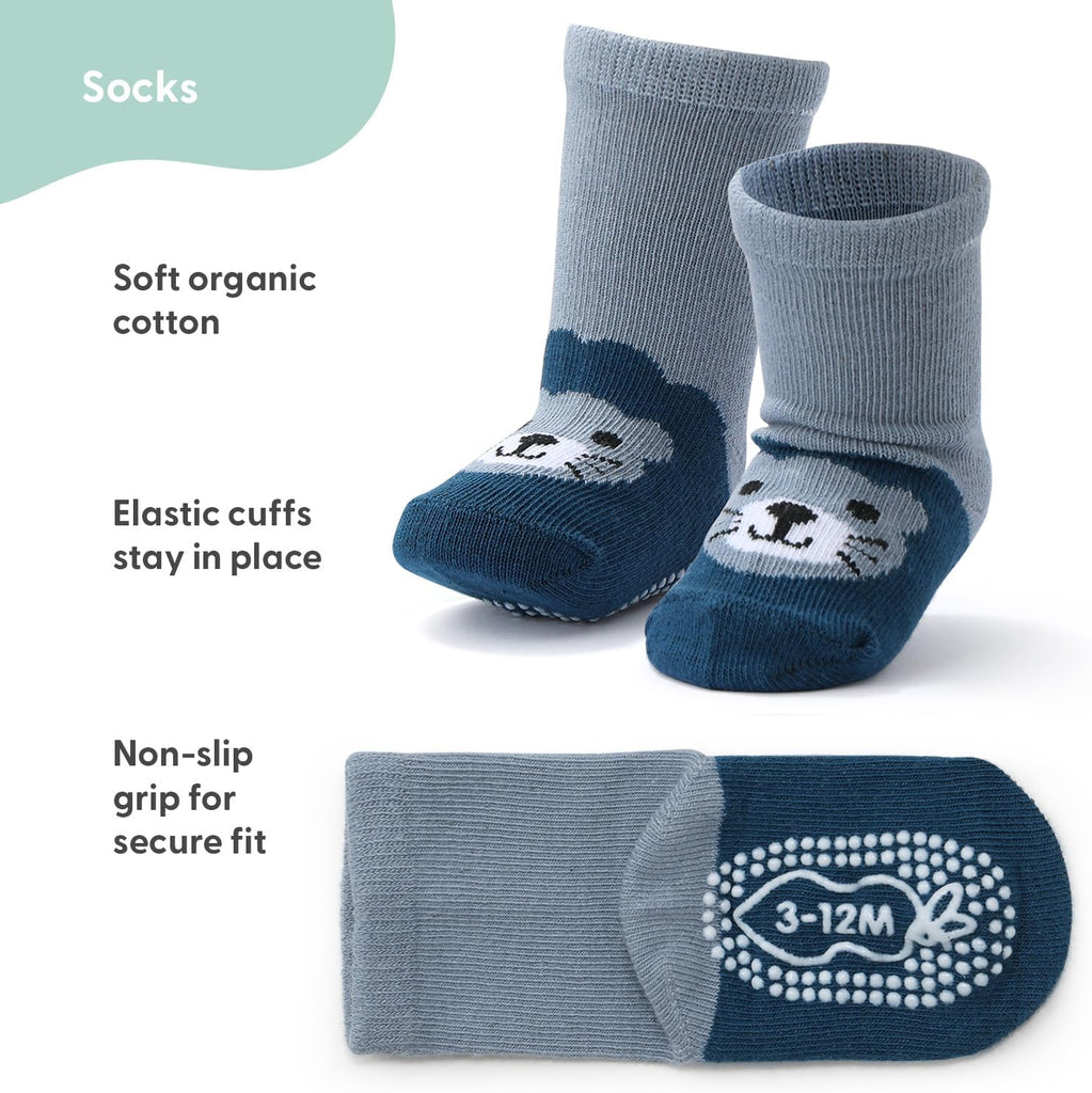 Baby Boy Socks Set of Non-Slip Grip, Soft Cotton & Toddler Socks - Bold