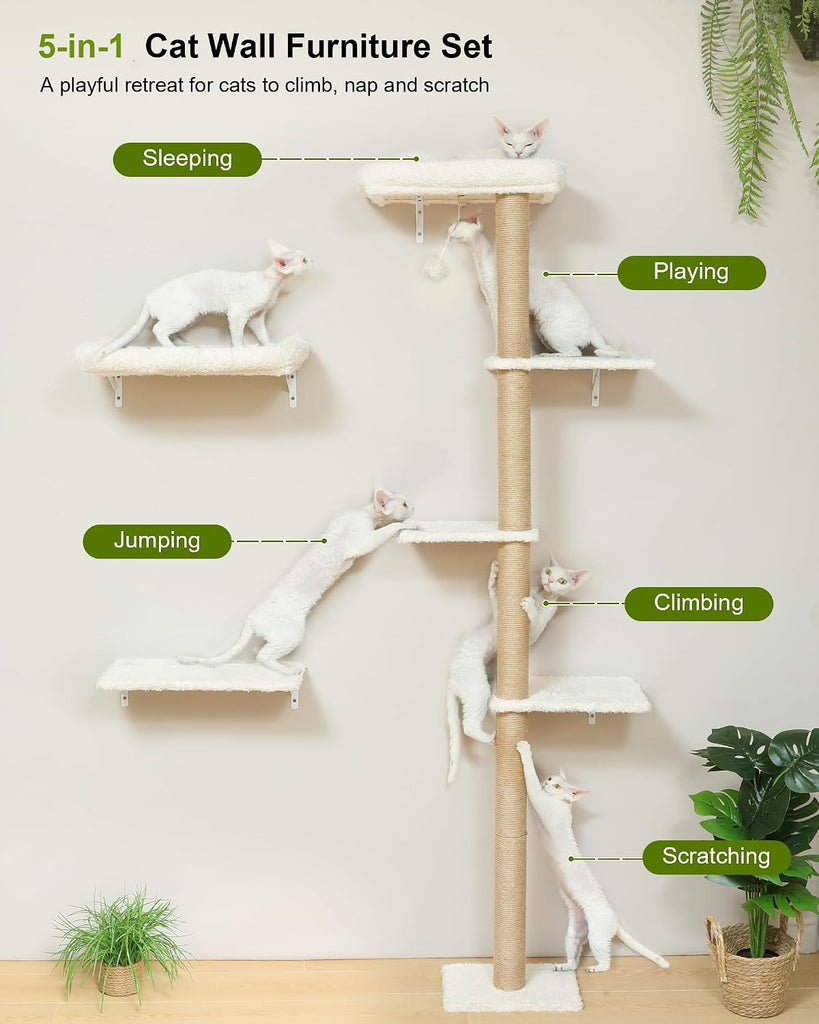 Cat Wall Shelves Set, 70 inch Wall Mounted Tree, Beige