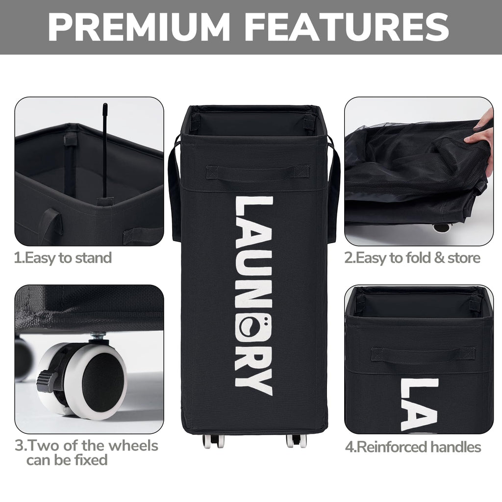 75L Roling Dirty Clothes Hamper with Removable Wash Bag