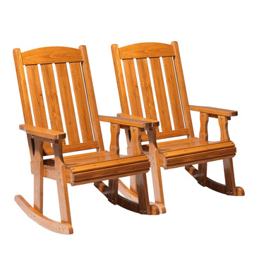 Outdoor Rocking Chair Set of 2, Heavy Duty 600 LBS Wooden Rocking Chair with Comfortable Backrest, Weatherproof