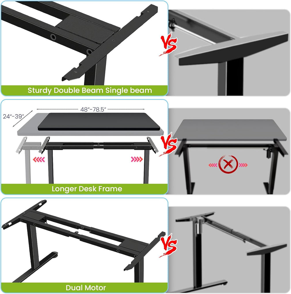 Dual Motor Electric Standing Desk Frame with Cable Management Tray, Wheels & Hooks, Heavy Duty Stand Up Desk Legs