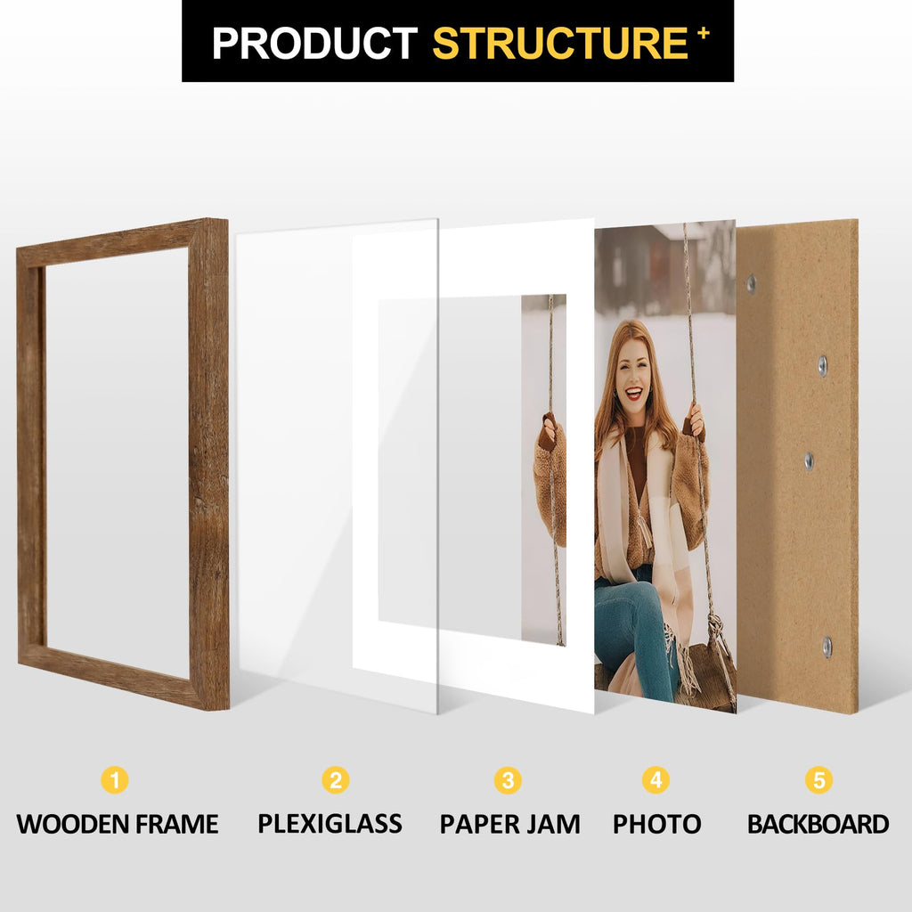 8x12 Picture Frames with 6x8 Mat Set of 2, Rustic Brown