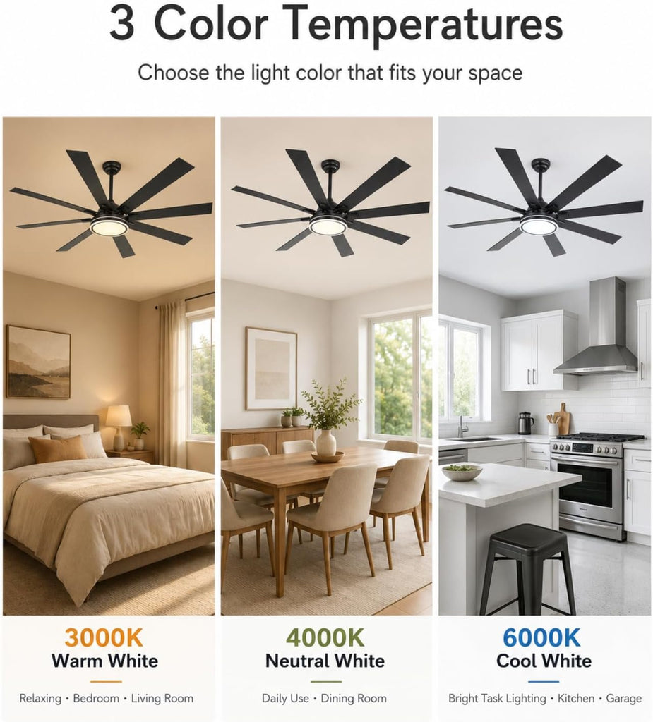 72 Inch Ceiling Fan with Lights and Remote - Large Indoor/Covered Outdoor Ceiling Fan & Covered Patio, Quiet DC Motor