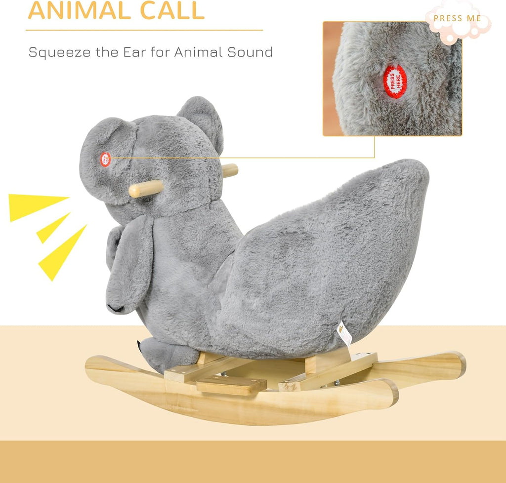 Kids Ride-On Rocking Horse Koala-Shaped Rocker for 18-36 Months Gray