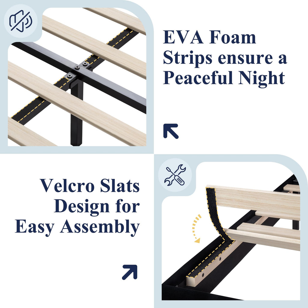 King Size Platform Bed Frame with Charging Station & Storage Headboard, Upholstered Velvet Wingback Design & USB