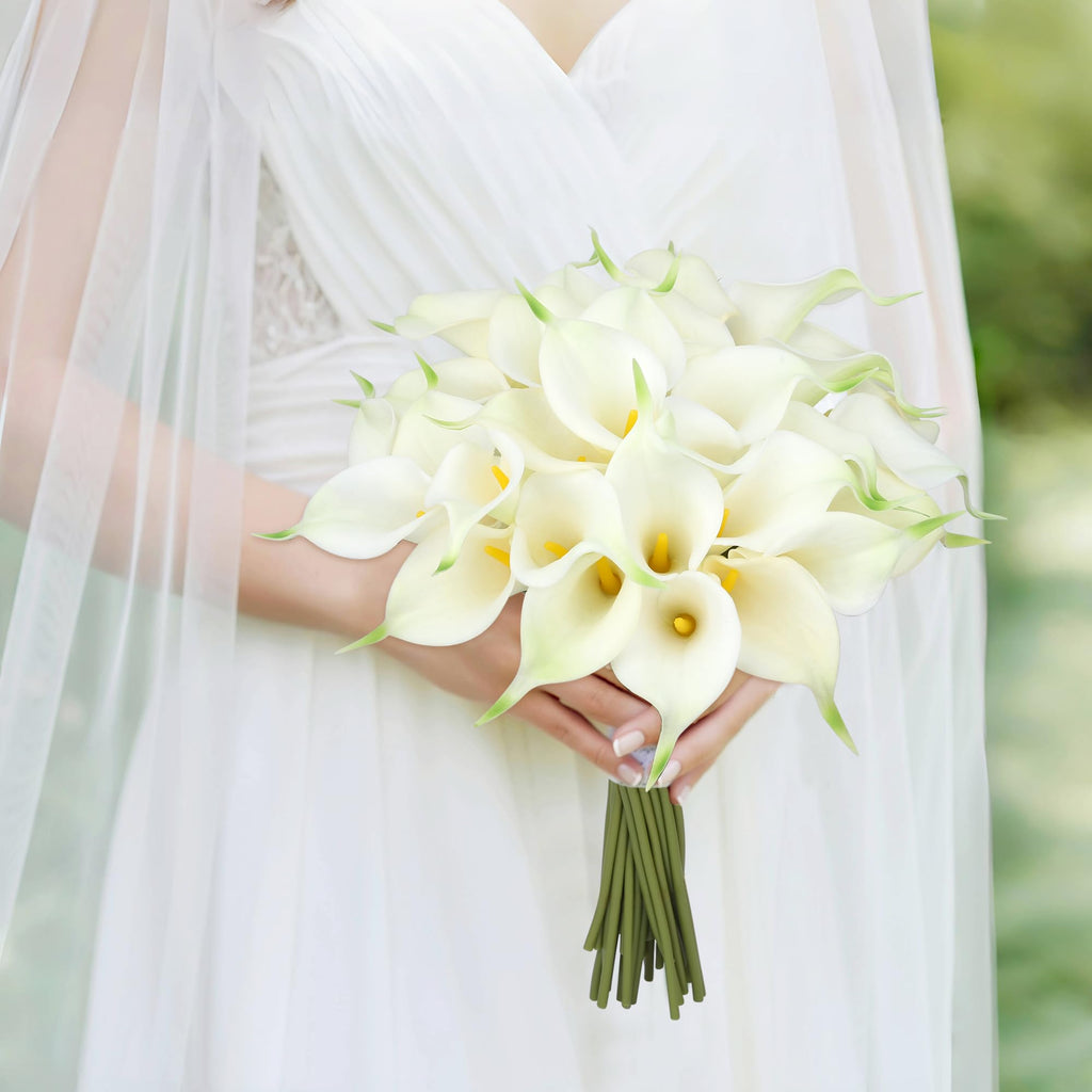 24 Pcs White Calla Lily Artificial Flowers Wedding Bouquets
