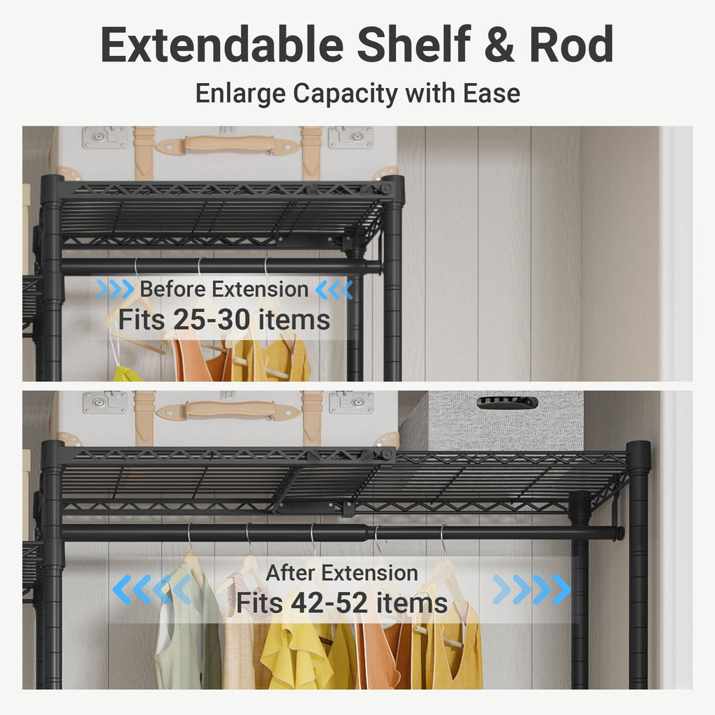X3 Plus Large Expandable Closet Rack Wardrobe Closet Organizer Black