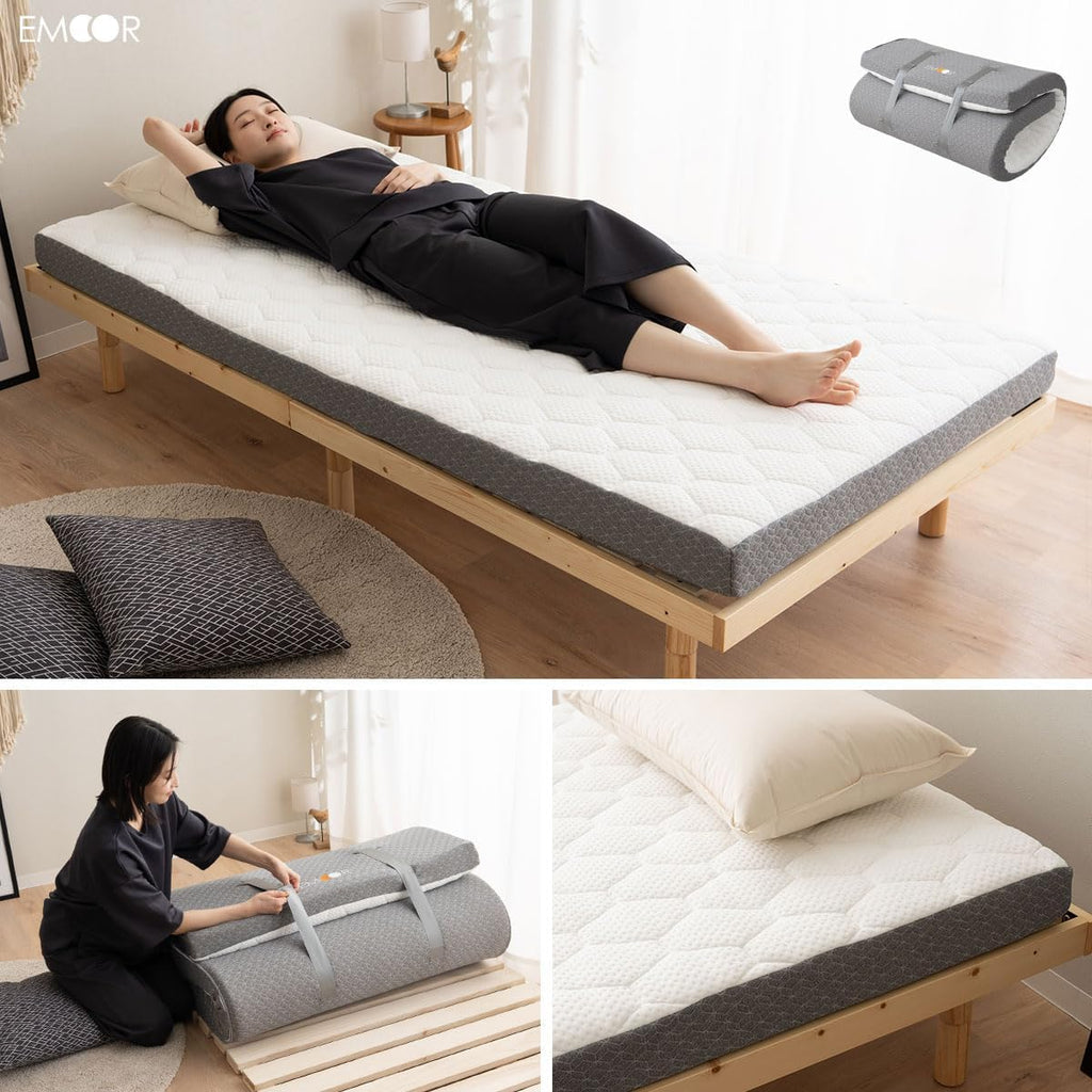 Japanese Futon Mattress Roll-Type Relax-2 Twin, High-Resilience Removable & Washable Cover Guest use Tatami Floor