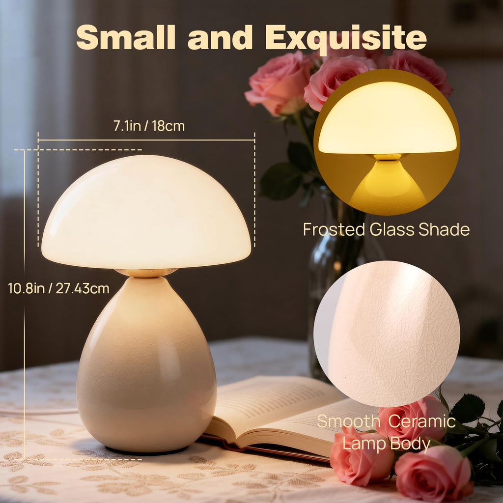 Small Mushroom Table Lamp for Bedside & Nightstand, White
