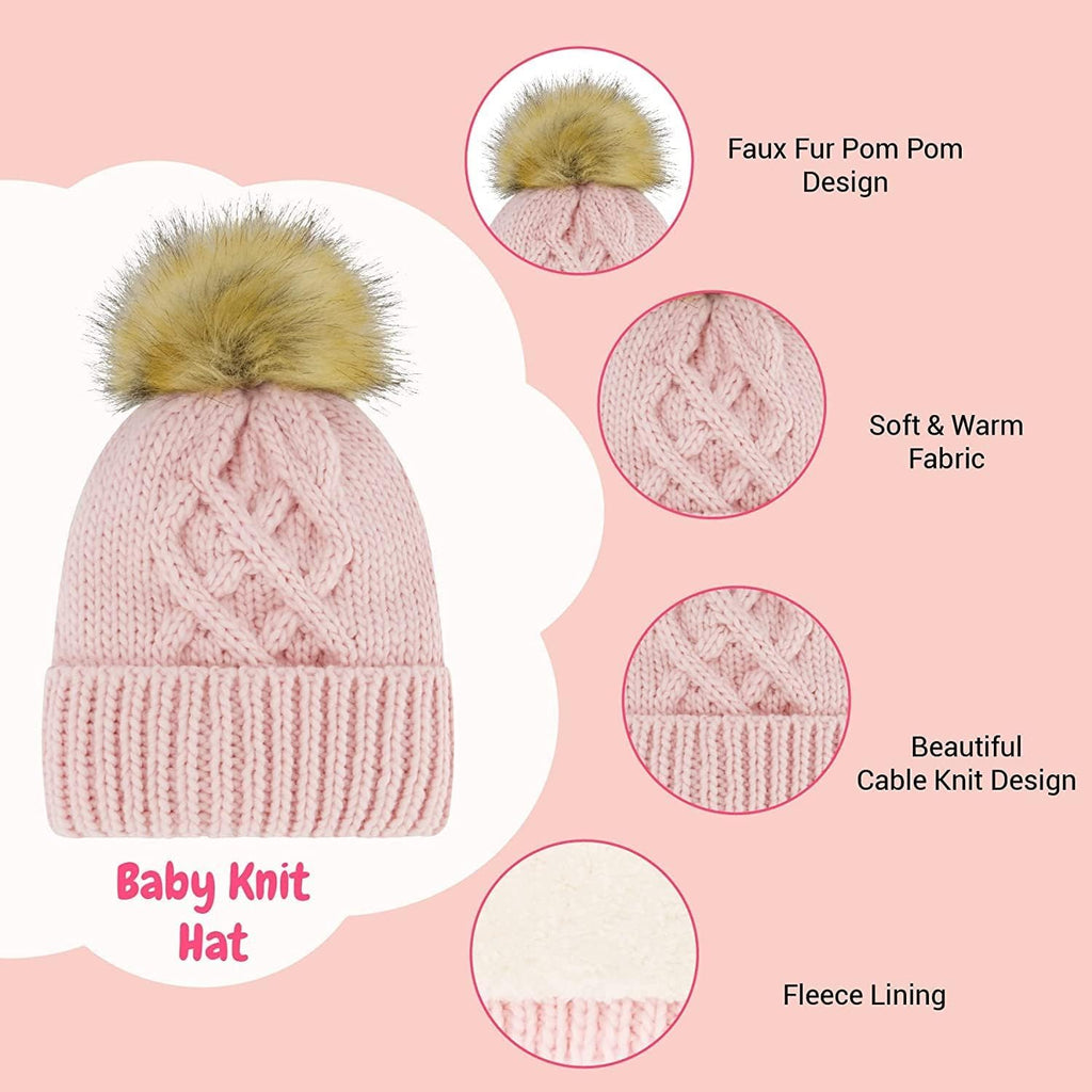 Baby Beanie and Mitten Set & Toddler Winter Hat Boy Girl Fleece Lined for Infant 0-6, 6-12