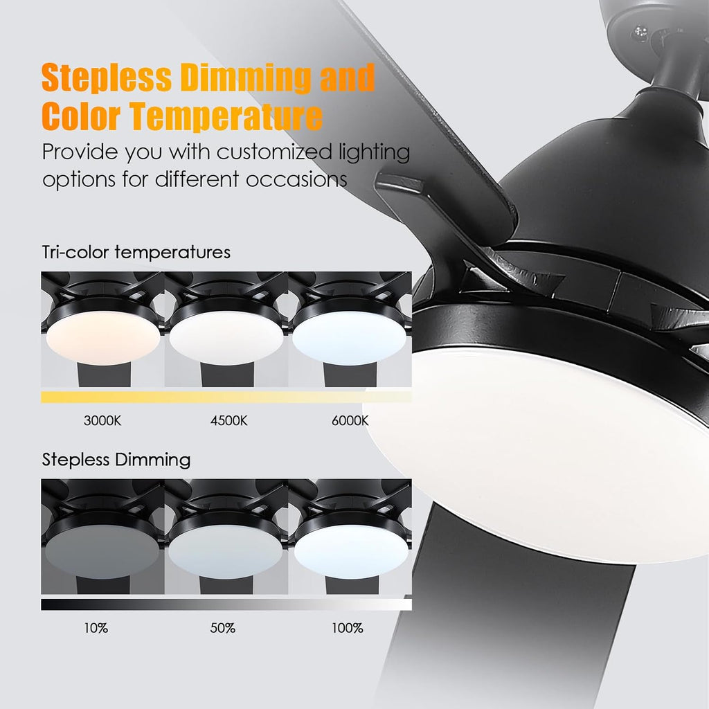 Ceiling Fans with Lights, 52 Inch Low Profile Ceiling Fan with Light and Remote Control,Reversible, 3CCT, Dimmable, Quiet, Black Ceiling Fan for Bedroom Indoor/Outdoor Use A101-B0D8BBWFL3