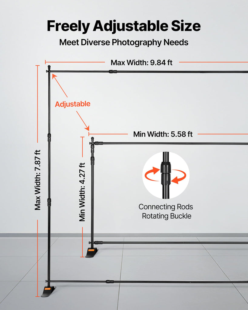 Backdrop Stand 10 x 8 Ft, Height Adjustable Background Stand with 1 Carrying Bag, Photo Backdrop for Party Wedding