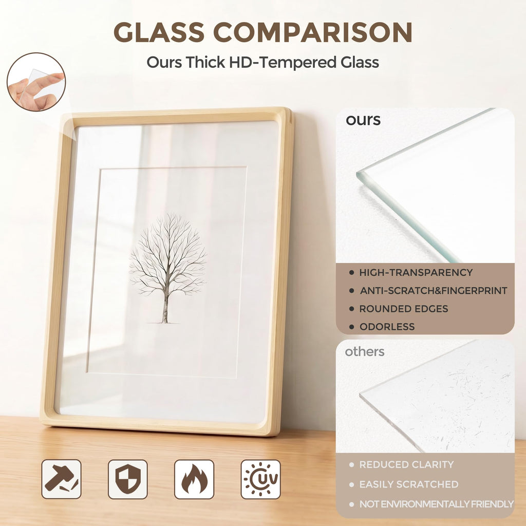 8.5 by 11 Picture Frame, USA-Sourced Maple Wood Photo Frame with HD Tempered Glass, Handcrafted Rounded Corner 8.5x11