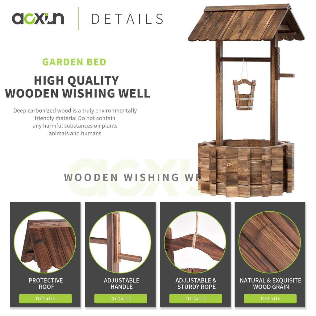 22" Wooden Wishing Well Planters with Hanging Bucket