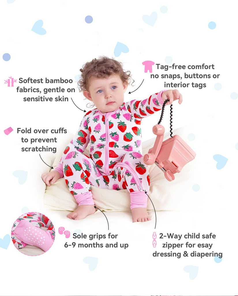 Viscose Derived from Bamboo Baby Footie Pajamas Convertible Sleeper for Baby Girl Zipper Onesie