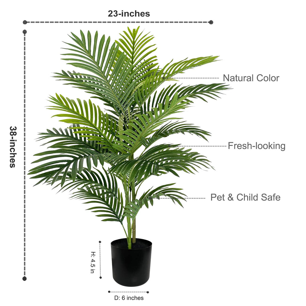 Artificial Palm Plant Tree, Potted Artificial Plant Decoration, 38" Tall