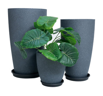 24/21/11 Inch Tall Planter Pots Garden Plastic Planters - Set of 3 for Indoor & Outdoor Use - Decorative Lightweight