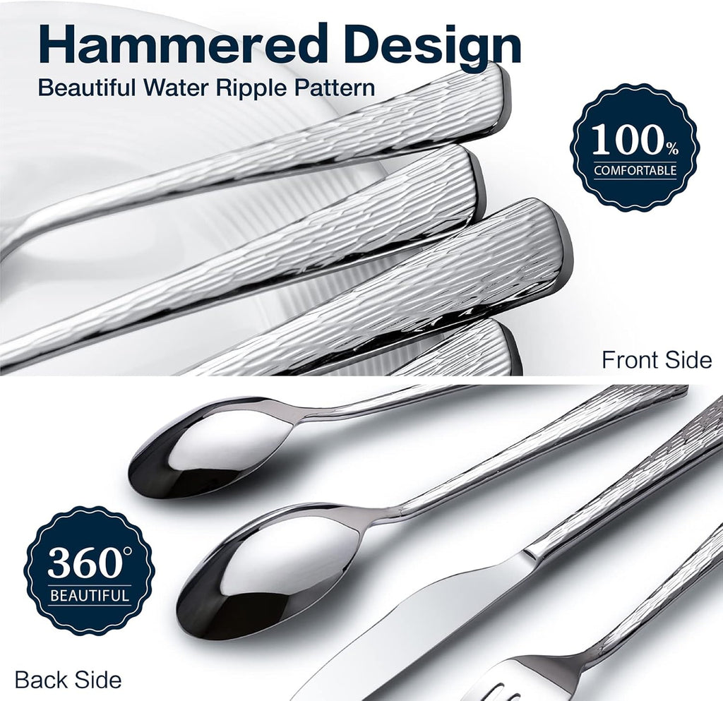 Hammered Silverware Set, 30-Piece Flatware Set
