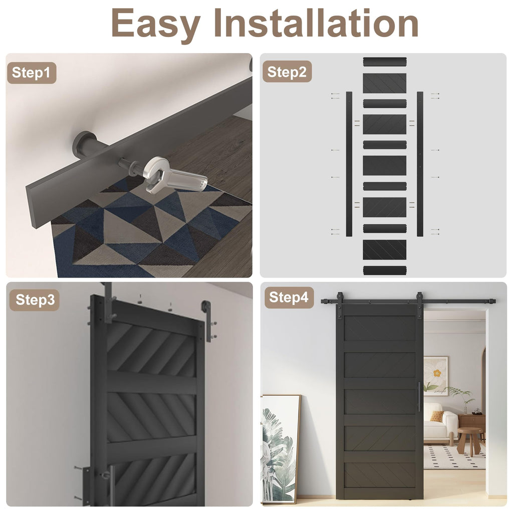 36x80 inch Wave-Shape Sliding Barn Door, Black, Hardware Kit Include