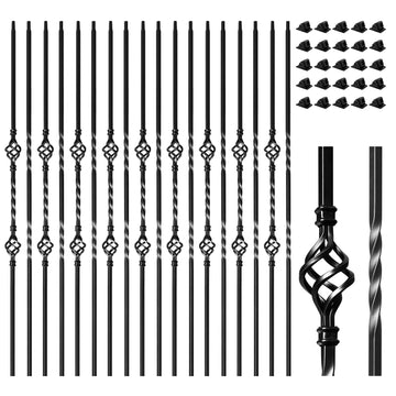 30 Pack Wrought Iron Balusters for Staircase Interior, 1/2" x 44" Hollow Deck Spindles Stair Railing Indoor with 60