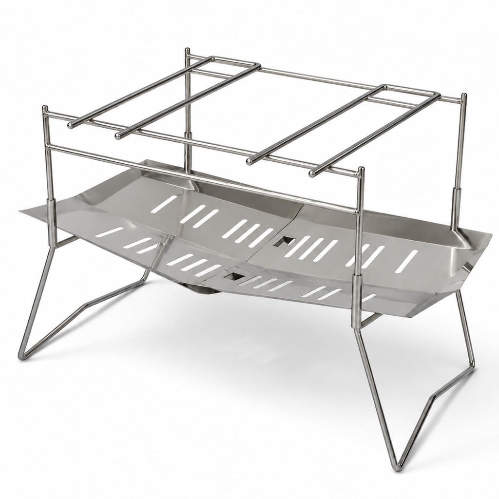Camp HAKOSUKA Folding Camping Fire Pit, Portable Stainless Grill