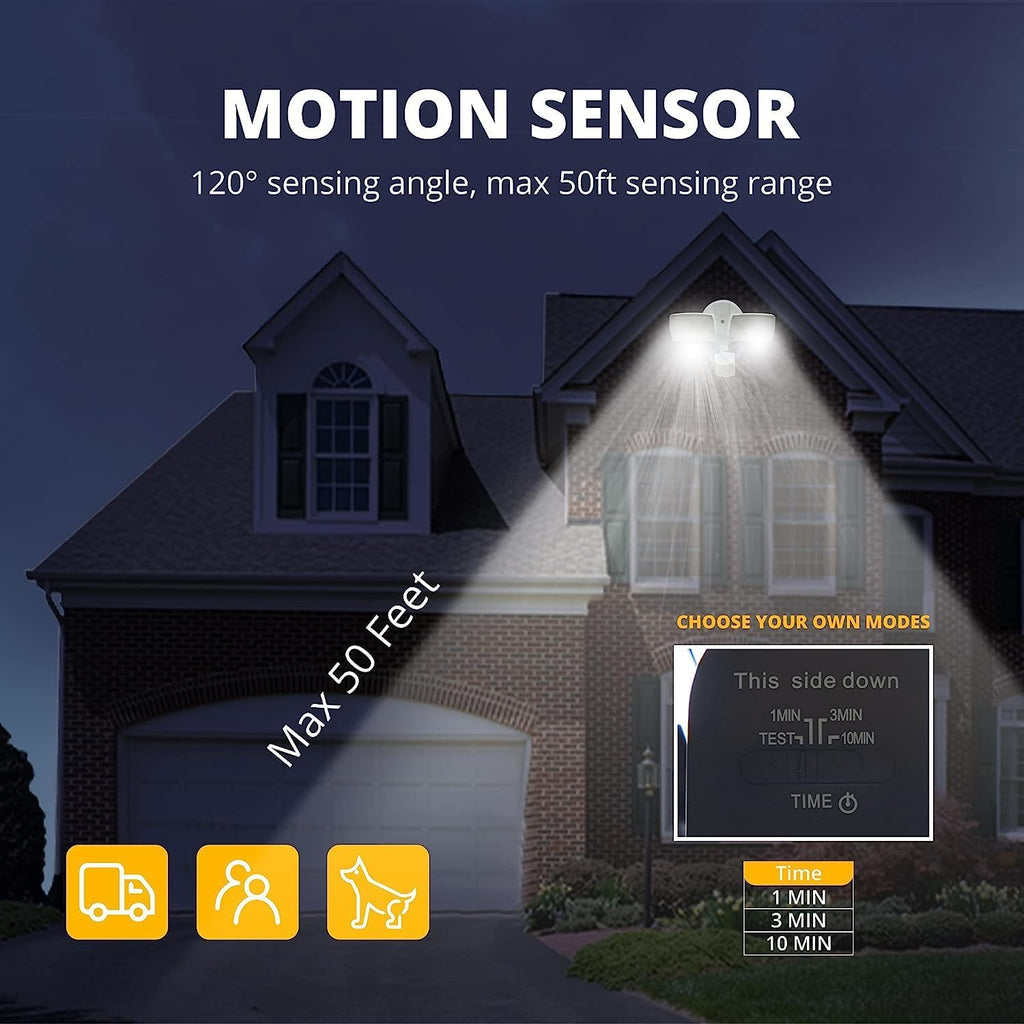 2 Pack 19W LED Flood Light Motion Sensor Outdoor, 2 Adjustable Head, 2000LM, 5000K, IP65 Waterproof, Dusk to Dawn