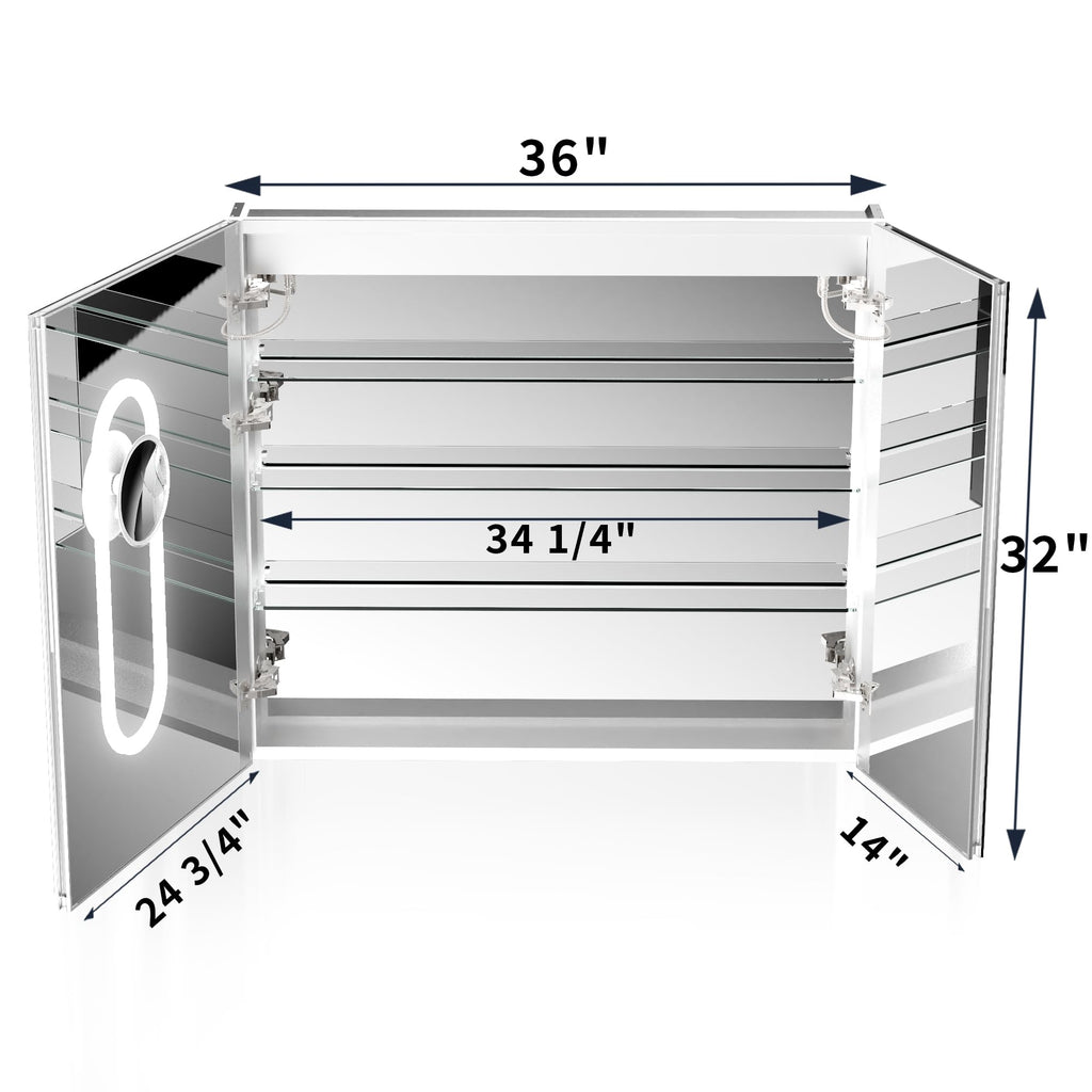 36"x32" Lighted Medicine Cabinet, Front&Backlit Led Medicine Cabinet Mirror
